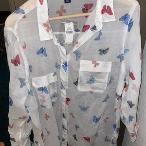 NWT Gap butterfly print linen blouse XL